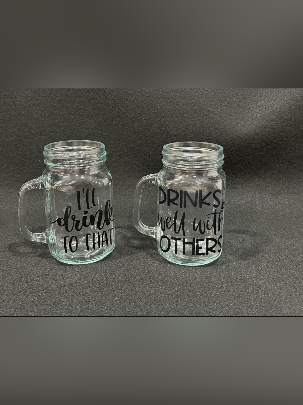 Clear Glass Mason Jar Drinkware Mug with Black Script